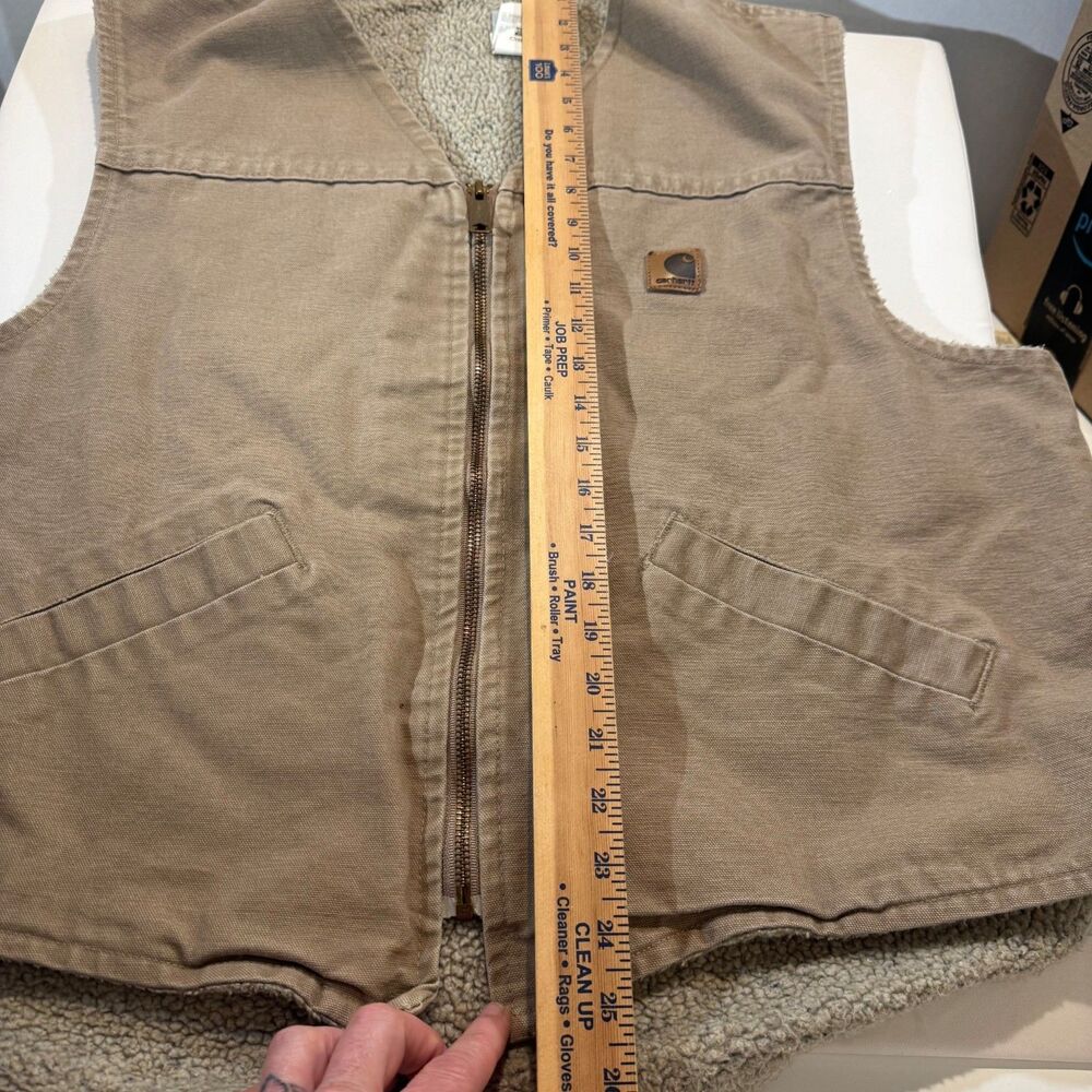VTG 90s Carhartt Vest Mens XL Brown Sherpa Lined USA Made Duck Canvas V13SDL - Picture 7 of 7